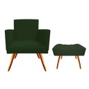 Ver imagem 1 de Kit Poltrona Decorativa Bia + Puff Retangular Suede Verde Pés Madeira Ms Decor