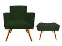 Ver imagem 1 de Kit Poltrona Decorativa Bia + Puff Retangular Suede Verde Pés Madeira Ms Decor