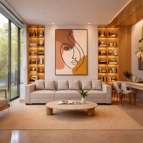 Quadro Canvas Abstrato Face Linear 40x30cm Mold Preta