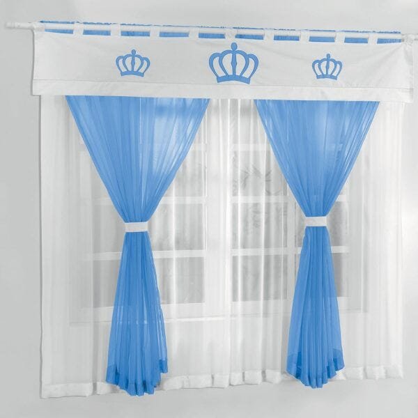 Kit Decoração Coroa Real para Quarto de Bebê = Cortina 2 Metros + Tapete Pelúcia - Azul - 2