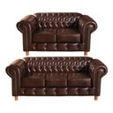 Ver imagem 1 de Conjunto Sofás 2 e 3 Lugares Chesterfield Luís Xv Vintage Retrô Capitonê Couro Marrom