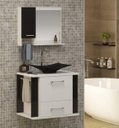 Ver imagem 5 de Kit Gabinete Cuba e Espelheira 60cm para Banheiro Moderno:branco/preto