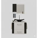 Ver imagem 1 de Kit Gabinete Cuba e Espelheira 60cm para Banheiro Moderno:branco/preto