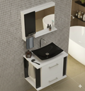 Ver imagem 6 de Kit Gabinete Cuba e Espelheira 60cm para Banheiro Moderno:branco/preto