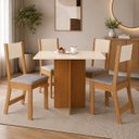 Ver imagem 1 de Conjunto Mesa de Jantar Bianca com 4 Cadeiras Estofadas Freijó/Offwhite - Rede Móveis