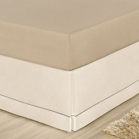 Saia Cama Solteiro Box Percal 180 Fios Acabamento em Ponto Palito - Palha