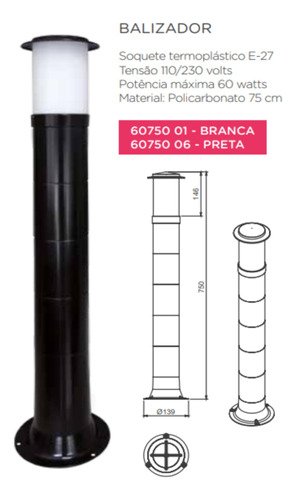 Poste Balizador Luminária Casa Jardim 75cm Preto Kit 2 - 2