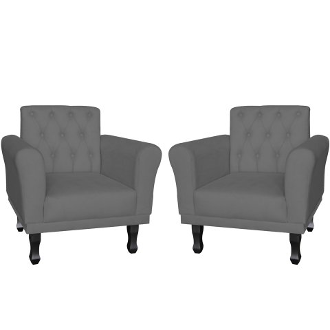 Kit 2 Poltronas Decorativa Classic Suede Cinza Pés Madeira Mz Decor