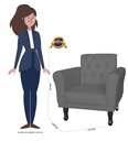 Ver imagem 4 de Kit 2 Poltronas Decorativa Classic Suede Cinza Pés Madeira Mz Decor