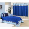 Kit Cobre Leito Solteiro Londres com Cortina para Varão 2 Metros 7 Peças - Azul - 1