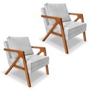 Ver imagem 1 de Kit 2 Poltronas Decorativa Luiza Linho Bouclê Base em Madeira Castanho - Pallazio