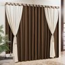 Cortina Bella para Varão Tecido Vison e Tear com Pingentes 3,00 x 2,80 Metros Alt - Tabaco e Palha - 1