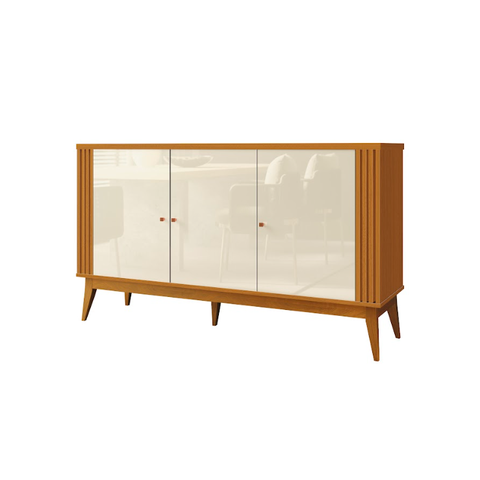 Buffet Balção Aparador Sala de Jantar 140cm Ripado Pés Madeira Maciça