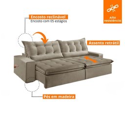 Sofá Retrátil e Reclinável 2,50cm com Pillow e Molas Ensacadas Montebello - Movenzo Estofados - 7