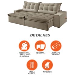 Sofá Retrátil e Reclinável 2,50cm com Pillow e Molas Ensacadas Montebello - Movenzo Estofados - 8