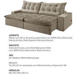 Sofá Retrátil e Reclinável 2,50cm com Pillow e Molas Ensacadas Montebello - Movenzo Estofados - 9
