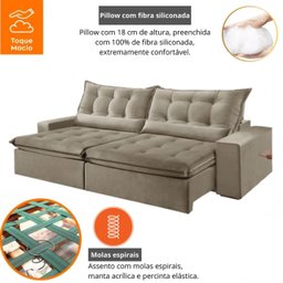 Sofá Retrátil e Reclinável 2,50cm com Pillow e Molas Ensacadas Montebello - Movenzo Estofados - 4