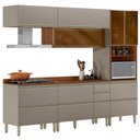 Ver imagem 1 de Cozinha Modulada 5 Pecas 270 Cm Vidro Dp2705 Nogueira Nude Prime Demartez