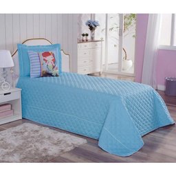 Cobre Leito Infantil para Meninas Sereia com Almofada Customizada 4 Peças - Azul - 1