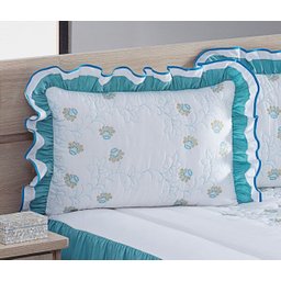 Colcha Casal Queen Tifanne Micro Fibra Bordada com Babado 5 Peças - Azul - 3