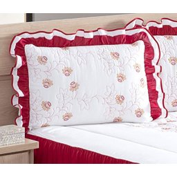 Colcha Casal Queen Tifanne Micro Fibra Bordada com Babado 5 Peças - Vermelha - 2