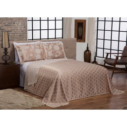 Cobre Leito Casal Padrão Berlim Tecido Jacquard Decorado Dupla Face 3 Peças - Dourado - 1
