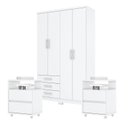 Ver imagem 1 de Guarda Roupa Solteiro Caju 4 Portas com Kit Mesa de Cabeceira Campeche Branco - Henn