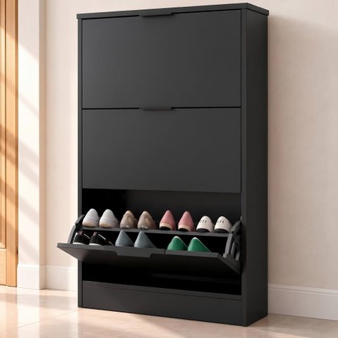 Sapateira Vertical Armário 3 Portas 66cm Dara Preto R03 - Mpozenato