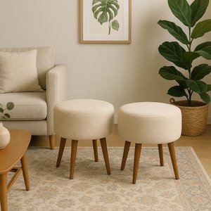 Kitt 2 Puff Banco Decorativo Lia Linho Bege