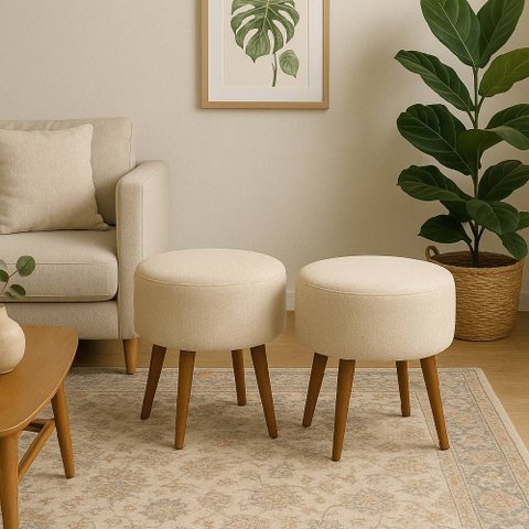 Kitt 2 Puff Banco Decorativo Lia Linho Bege