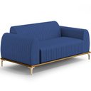Ver imagem 1 de Sofá 2 Lugares para Sala de Estar Molino 150cm D02 Pés D'ouro Veludo Azul Marinho C-304 - Lyam