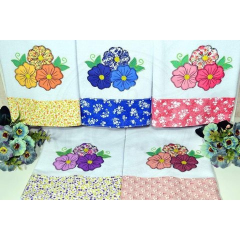 Kit Pano de Prato em Patchwork com 5 pçs - Augusth Arte & Tear