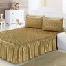 Colcha Casal Padrão Riviera com Babado Tecido Cetim Charmousse 3 Peças - Dourada - 1