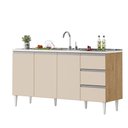 Ver imagem 1 de Balcão Salvador 1,60 Mt 3 Gavetas 3 Portas 100% Mdf Amêndoa Off