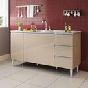 Ver imagem 2 de Balcão Salvador 1,60 Mt 3 Gavetas 3 Portas 100% Mdf Amêndoa Off