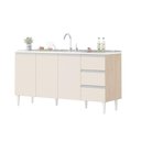 Ver imagem 3 de Balcão Salvador 1,60 Mt 3 Gavetas 3 Portas 100% Mdf Amêndoa Off