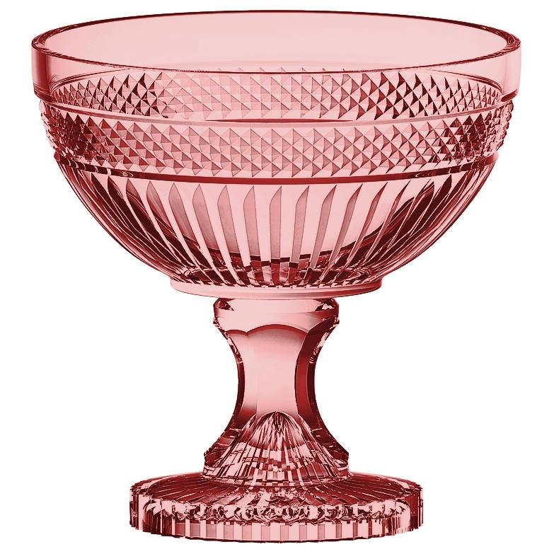 Centro de mesa Palace em cristal com pe D21,5xA21,5cm cor rosa