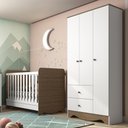 Ver imagem 6 de Kit Conjunto Quarto Infantil Bebê Berço Mini Cama Ben 3 em 1 Guarda Roupa 3 Portas Branco e