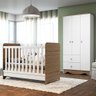 Kit Conjunto Quarto Infantil Bebê Berço Mini Cama Ben 3 em 1 Guarda Roupa 3 Portas Branco e - 1