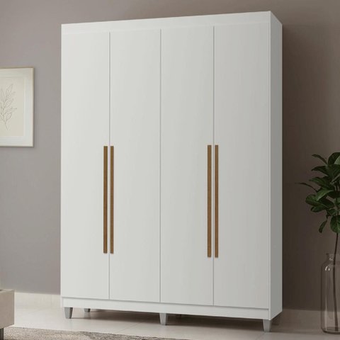 Guarda-Roupa Solteiro com Pés 4 Portas Batentes Branco/Branco/Rustic Netuno Madesa