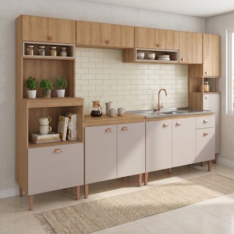 Cozinha Completa Modulada 6 Peças sem Tampo Casuá Cinza Mel Fendi Marti