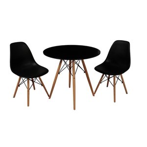 Kit Mesa Jantar Eiffel 90cm Preta + 2 Cadeiras Charles Eames - Preta