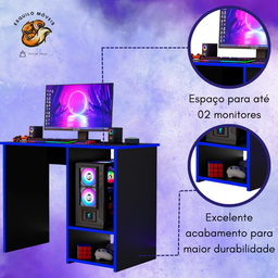 Mesa Escrivaninha Gamer Organizador Home Office Azul - 4