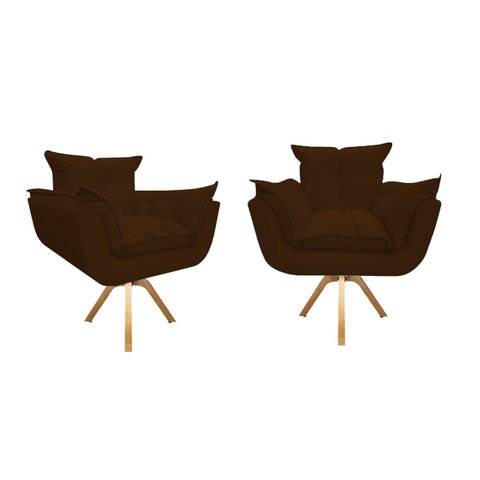 Kit 2 Poltronas Decorativa Opala Base Giratória Suede Marrom Ms Decor