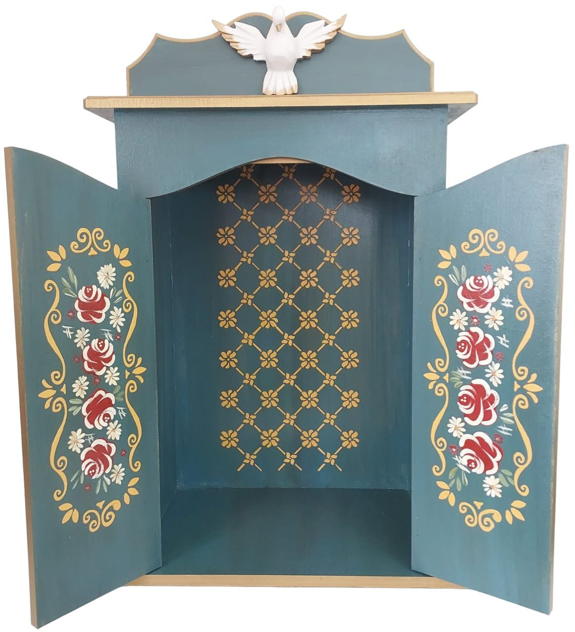 Oratório com Porta para Imagens de até 50cm Azul com Flores ** com Iluminação** - 2