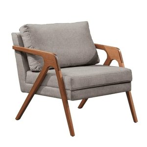 Poltrona Estofada Decorativa Mona Linho Cinza Pés Madeira Maciça Creart Decor