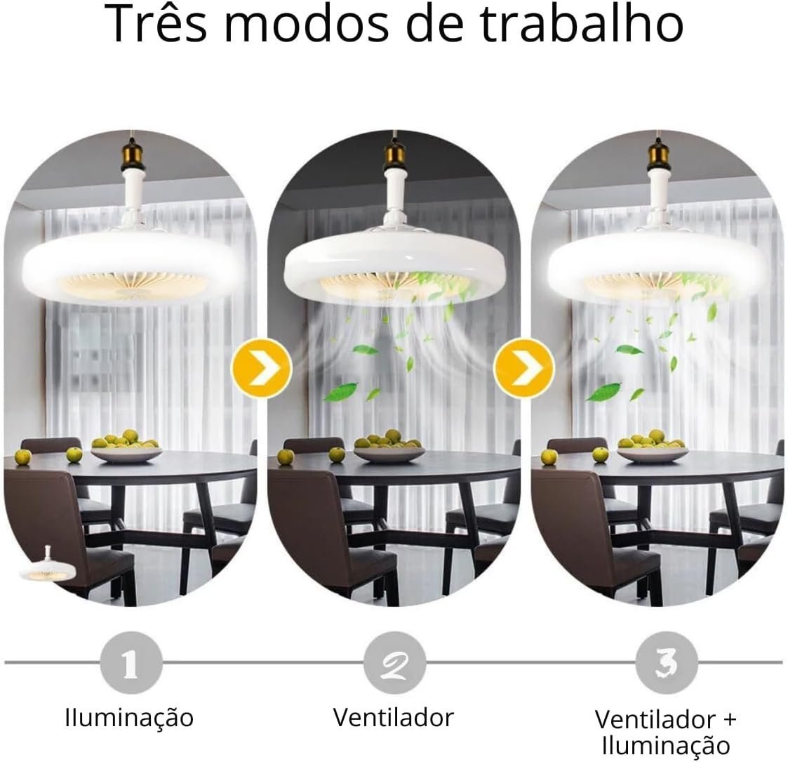 Ventilador De Teto Lâmpada LED 2 em 1 - Ilumine e Refresque Seu Espaço com Controle Remoto e Design  - 4