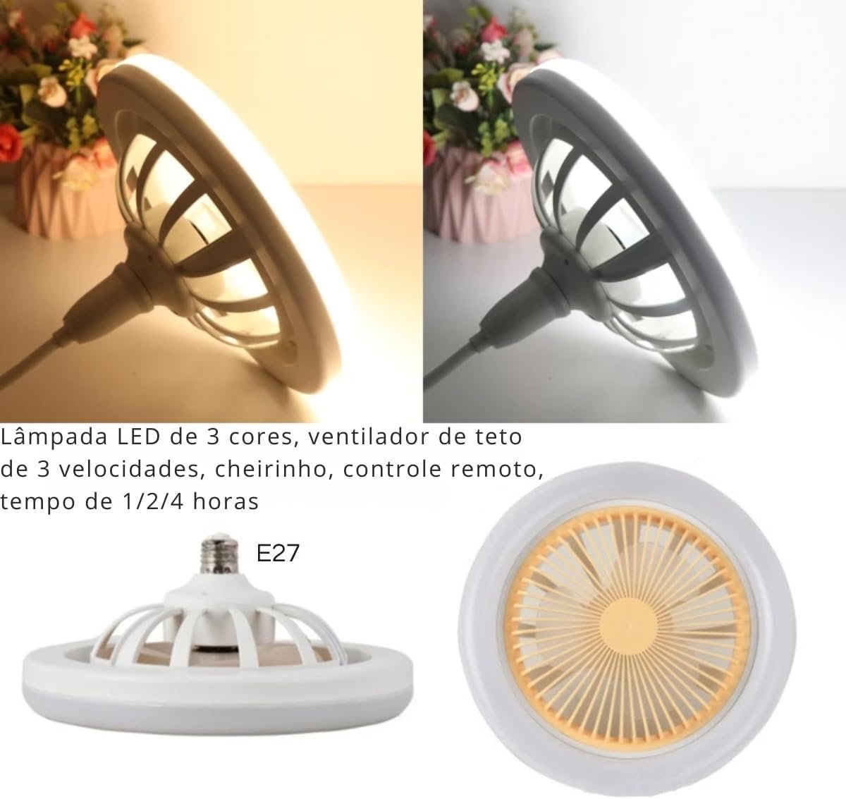 Ventilador De Teto Lâmpada LED 2 em 1 - Ilumine e Refresque Seu Espaço com Controle Remoto e Design  - 5