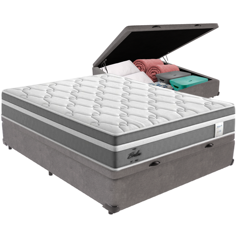 Cama Box Baú Cinza e Colchão Berlim Molas Ensacadas Casal Probel