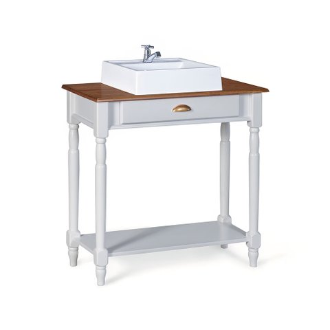 Bancada Aparador Mini Lavabo 1 Gaveta e Prateleira com Cuba Linz Móveis - Off White/imbuia Glazer